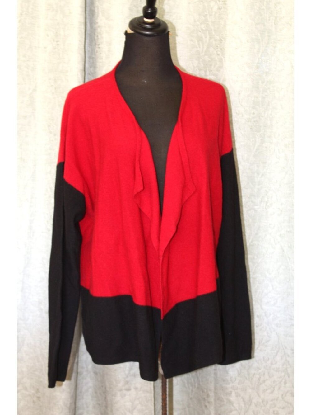 NWT Chicos Marley Color Blocked Open Front Cardigan Sweater 100% wool Size 3 Red